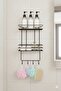 2-Tier Black Hooked Bathroom Shower Shelf, Shampoo Holder, with Washcloth/Bag Hanger, Metal Bathroom Organizer - 2