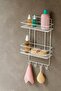 2 Tier White Hooked Bathroom Shower Shelf, Shampoo Holder, with Washcloth/Bag Hanger, Metal, Bathroom Organizer - 3