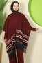 Kilim Pattern Poncho Three-Piece Knitwear Set Burgundy Hm2816 - 7