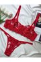 Women's Red Embroidered Floral Lingerie Set - 3