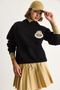 Women's Black Embroidered Hooded Sweatshirt with Kangaroo Pocket 6045 60284098 - 4