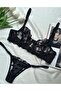 Women's Black Embroidered Floral Lingerie Set - 3
