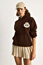Women's Brown Embroidered Hooded Sweatshirt with Kangaroo Pocket 6045 60284098 - 4