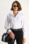 Women's White Pleated Placket Detailed Classic Collar Shirt with Wide Cuff Detail 2140 60284075 - 4