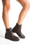 Low Heel Zippered Short Women's Bitter Brown Boots with Gold Buckle Detail on the Side - 7
