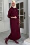 Laçin Knitwear Dress Burgundy - 6