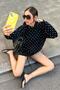 Black Polka Dot Hooded Women's Sweatshirt Mg2560 - 3