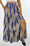 Slit Flower Patterned Viscose Fabric Long Skirt - 5