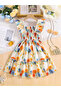 Girls Multi Floral Print Ruffled Sleeve Dress