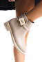 Low Heel Zippered Side Ceh Written Buckle Detailed Short Women's Cream Boots Bootie - 7