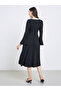 Solid Bow Detail Square Neck Midi Dress - 5