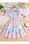 Girls Tulip Print Ruffled Sleeve Dress