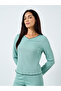 Green Ribbed Ruffle Hem T-Shirt and Pyjama Set - 3