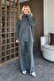 Anthracite High Neck Ribbed Knitwear Set - 4671