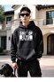  Dave Printed Hooded Cotton Black Sweatshirt with Pocket