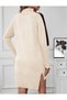 Half Turtleneck, Stripe Detail on the Sleeves, Double Slits, Short Front Long Back Model Knitwear Dress - 6