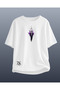 White Special Design Printed Oversize Unisex Tshirt - 2