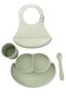 4-Piece Baby Feeding Set Mit Yeşili (Food Plate, Spoon, Cup, Bib)