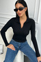 Women's Black Polo Neck Ribbed Knitted Blouse - 3