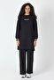 Black women's slit print detailed ribbed wide leg top and bottom set - 2