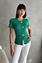 Women's Green Ribbed Knitted Blouse with Pockets and Accessories - 5