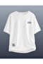 White Special Design Printed Oversize Unisex Tshirt - 3