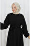 Belted Elastic Sleeve Dress 2153-01 Black - 4