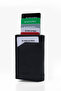 محفظة رجالية من الجلد النباتي الأسود مع حماية RFID وحامل بطاقات أوتوماتيكي ومقصورة للنقود