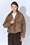 Four Button Diagonal Short Cashmere Double Breasted Coat - Brown - 3
