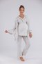 Women's Sand Beige Double-Breasted Cotton Short Sleeve Maternity 3-Piece Pajama Set - 5