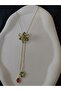 Zircon Stone Green Flower Elevator Y Steel Necklace - 2
