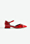 Red Patent Leather Ankle Strap Double Silver Buckle Pointed Toe Low Heel Women's Ballet Shoes - 5
