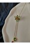 Zircon Stone Green Flower Elevator Y Steel Necklace - 7