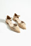 Beige Patent Leather Ankle Strap Double Buckle Pointed Toe Low Heel Women's Shoes - 6