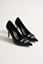 Corine Women's Black Metal Accessory Pointed Toe High Thin Heeled Shoes Stiletto (9 cm)
