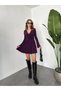 Women's Plum Inside Shorts Long Sleeve V Neck Mini Candy Dress - 3