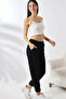 Women's Black Comfortable Fit Winter Fleece-Lined Sweatpants with Elasticated Legs - Black - 2