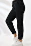 Women's Black Comfortable Fit Winter Fleece-Lined Sweatpants with Elasticated Legs - Black - 3
