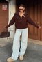 Brown Yulia Zippered Collar Women's Knitwear Crop Cardigan - 4