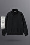 Men's Half Zipper Loose Black Sweatshirt - 4