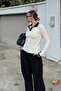 Beige Garnished Buttoned Polo Neck Women's Knitwear Sweater - 2