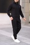 Relaxed Men's Cotton Fleece-Lined Hooded Black Tracksuit Set - 2
