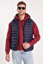 Men's relaxed fit comfortable cut sleeveless Hooded double pocket zippered warm navy padded vest - 4