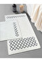 Luxury Black Embroidered 2-Piece 100% Cotton Bath Rug Set, Washable with Non-Slip Backing