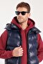 Men's standard fit regular cut sleeveless double pocket zippered warm navy puffer vest - 2