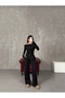Women's Shoulder Detailled Side Slit Finger-Through Bluz Pant Takim - 3