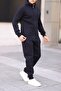 Relaxed Men's Cotton Fleece-Lined Hooded Embroidered Navy Tracksuit Set - 2