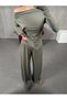Women's Shoulder Detailled Side Slit Finger-Through Bluz Pant Takim - 3