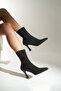 Black Suede Zippered Women's Short Heeled Comfortable Stretch Boots (8cm) - 4
