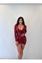 Red Par.Lame Sand Double-Breasted Long Sleeve Mini Dress - 2